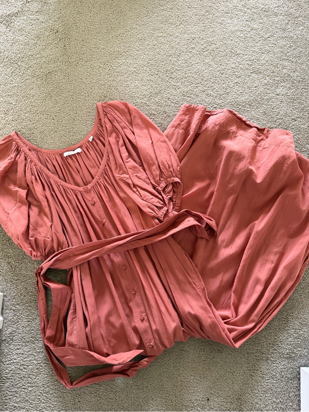 Doen Juno Buttoned Midi Dress with Tie Belt in Tierra